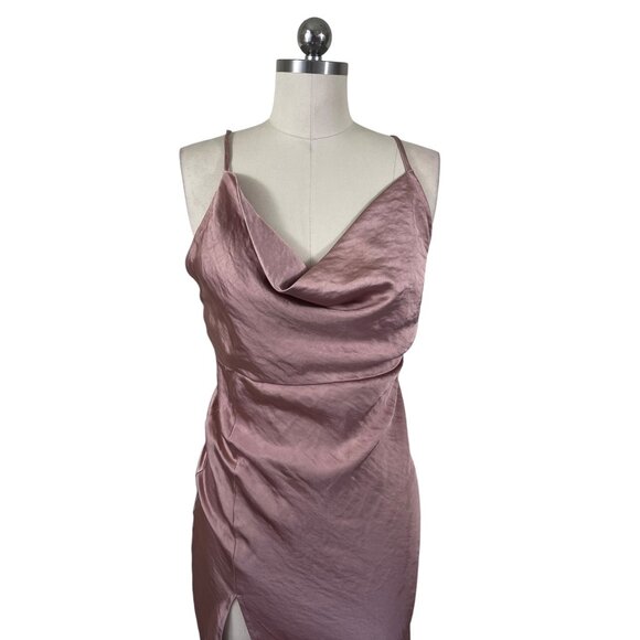 Hey Babe Midi Slip Dress Medium Pink Satin Evening Party Holiday Feminine Flirty - Picture 2 of 11